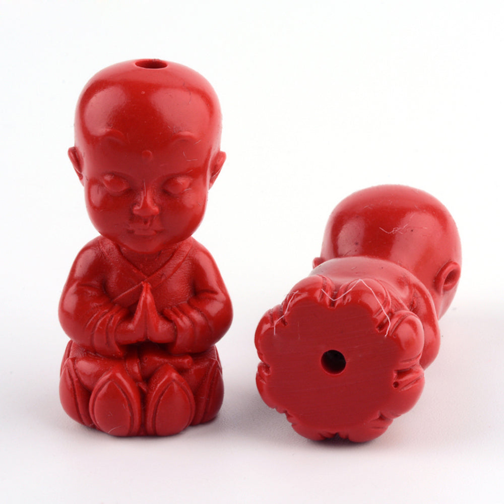Buddhist Monk (1) - Red - Cinnabar Oriental Carved Bead