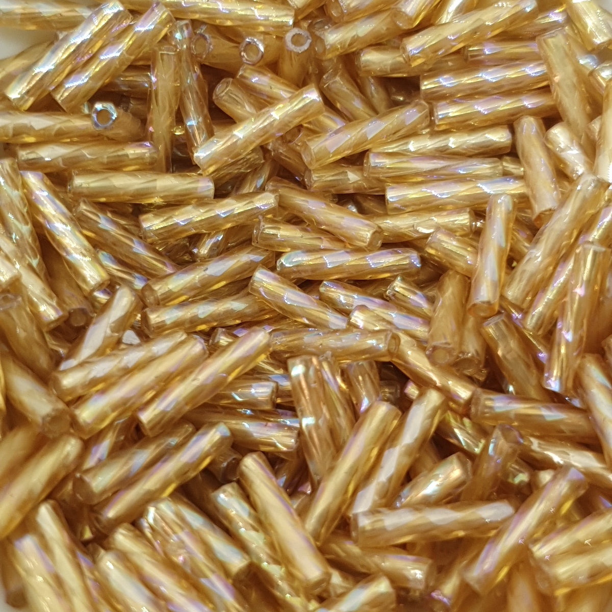 9mm (#32r) Gold Silverlined Rainbow - Spiral Bugle - 15g Tube