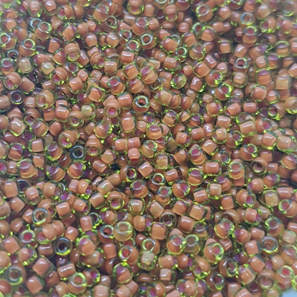 12/0 (#18/210) Pink Lined Lime Green - 24g Tube