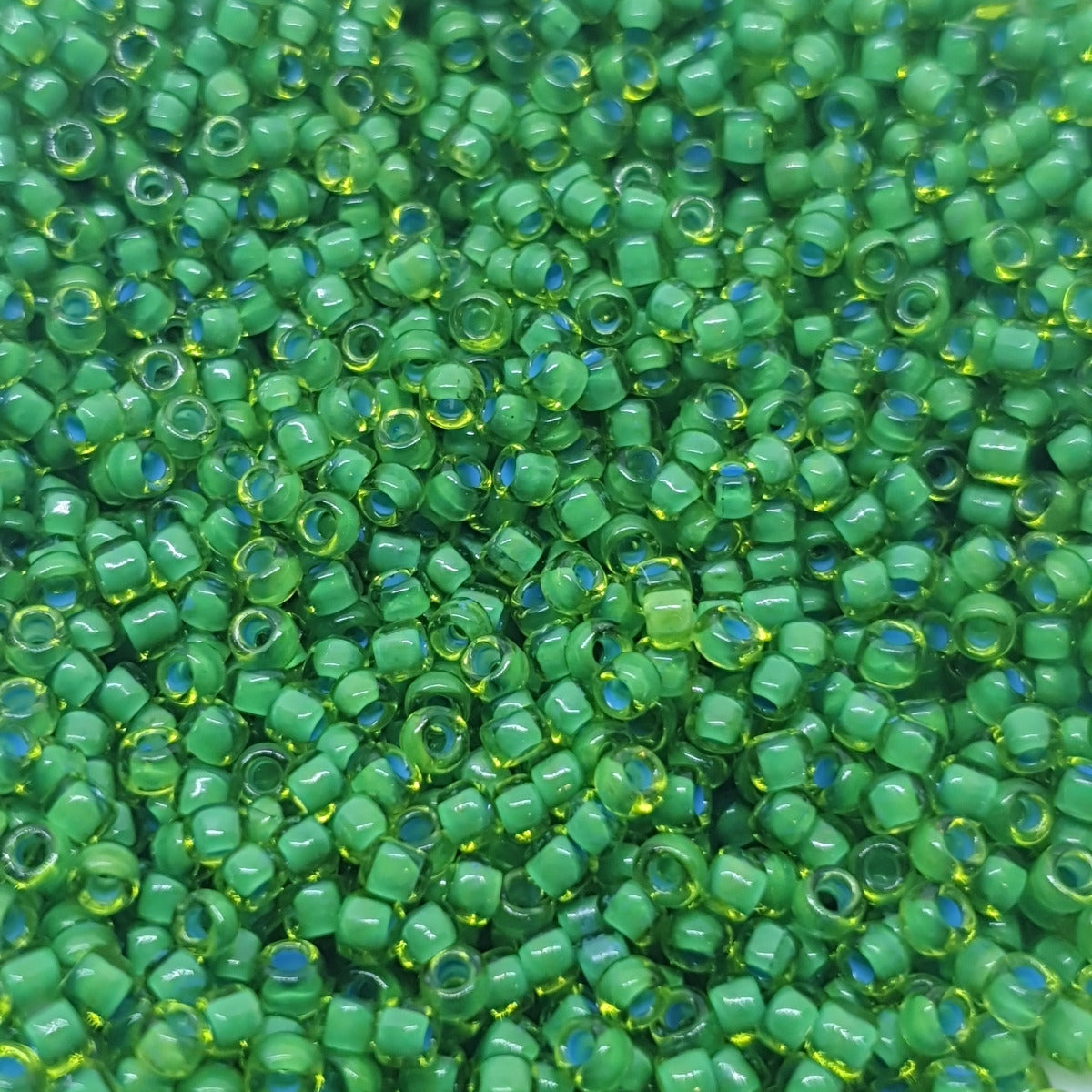 12/0 (#18/216) Blue Lined Lime Green - 24g Tube