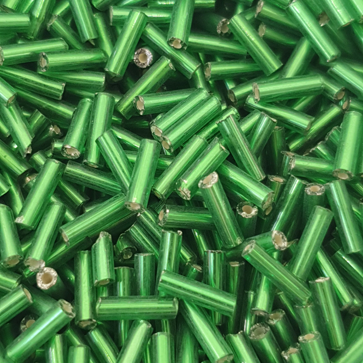 Green - 6mm Silverlined (50g) - Bugle Seed Beads