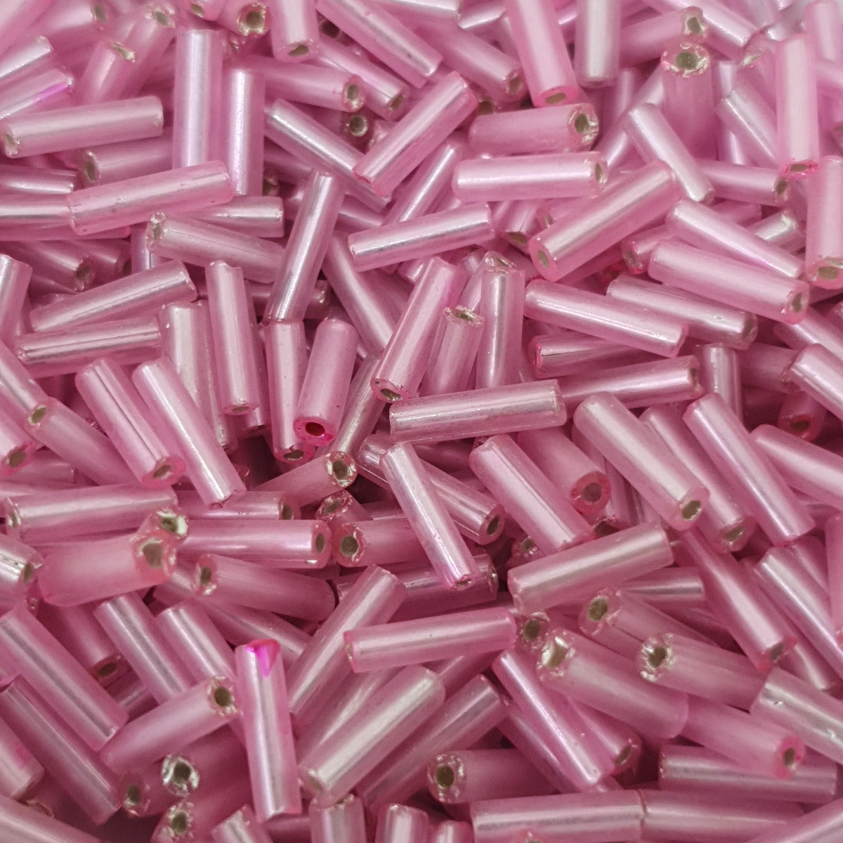 Pink - 6mm Silverlined (50g) - Bugle Seed Beads