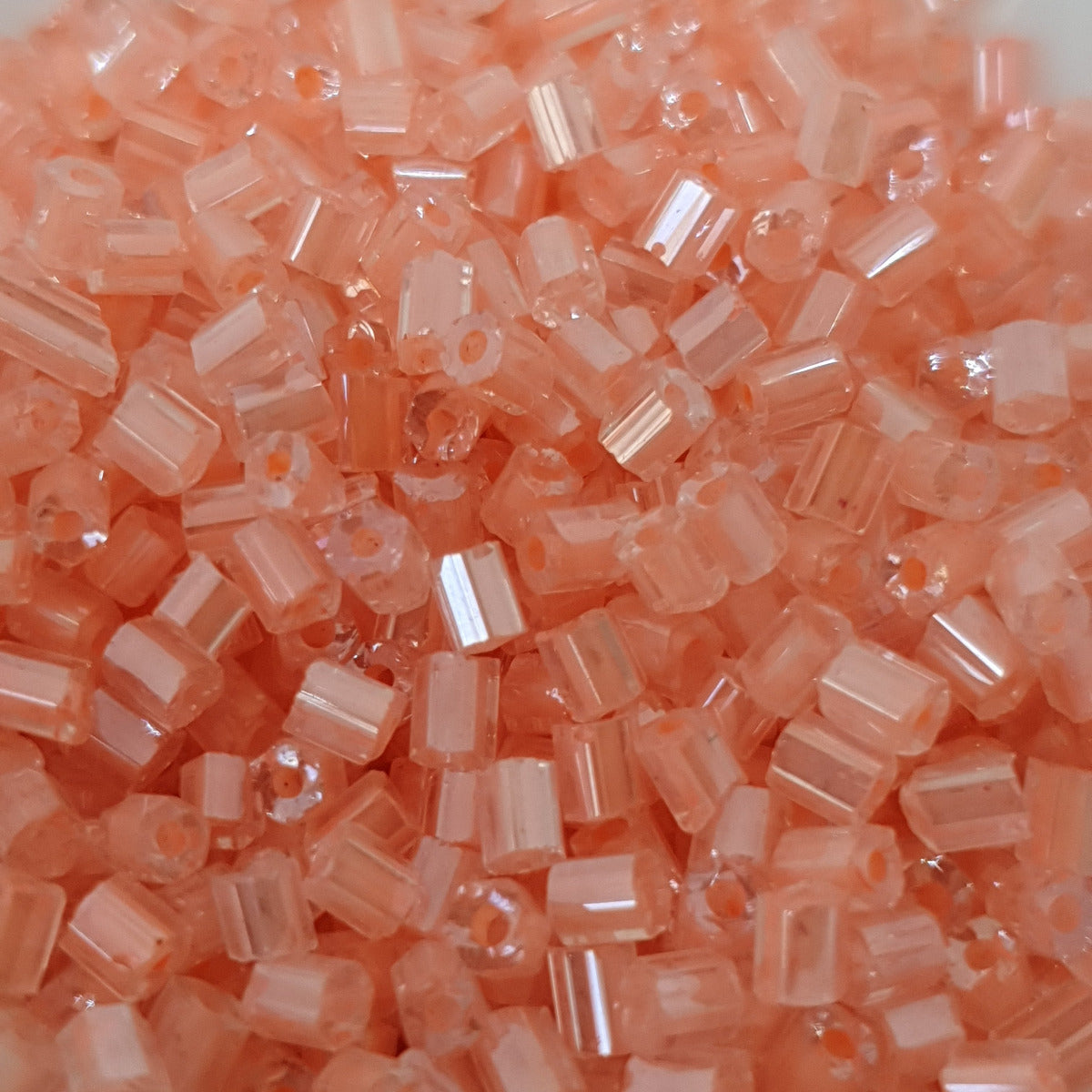 Apricot - (2-cut) 2mm Inside Lined Transparent (50g) - Bugle Seed Beads **