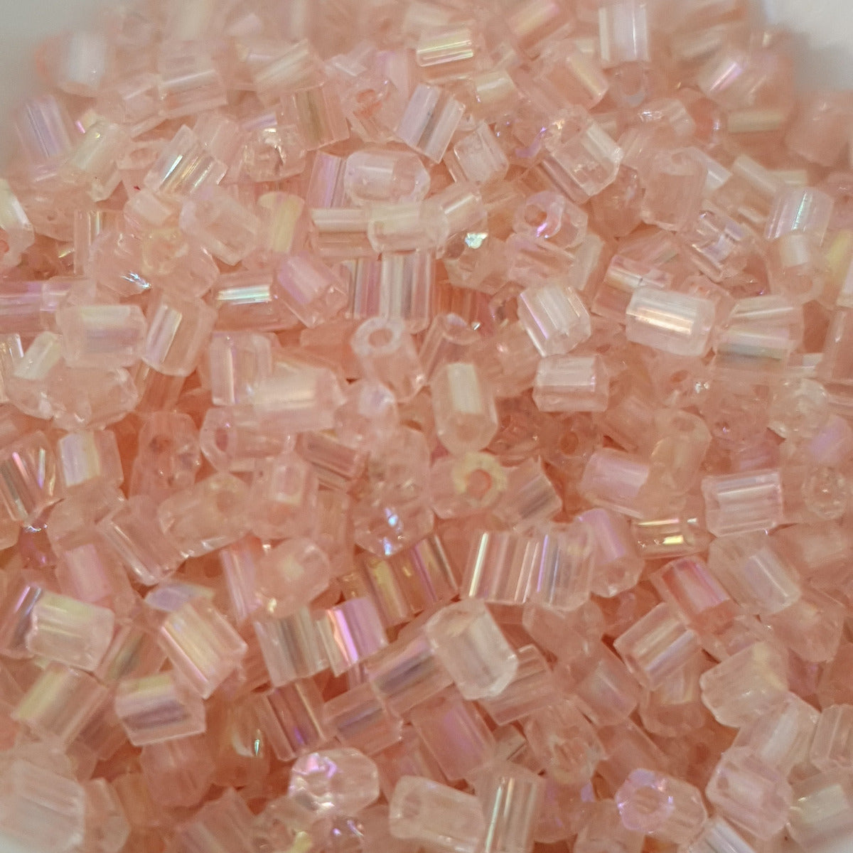 Light Apricot - (2-cut) 2mm Inside Lined Transparent (50g) - Bugle Seed Beads **