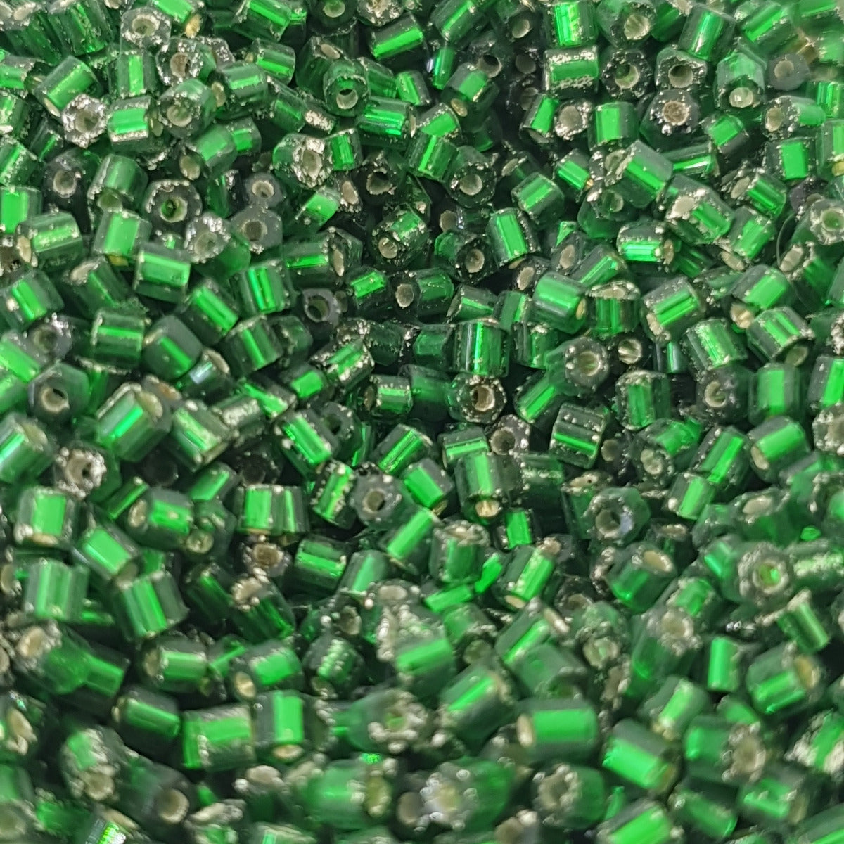 Christmas Green - 2mm Silverlined (50g) - Bugle Seed Beads