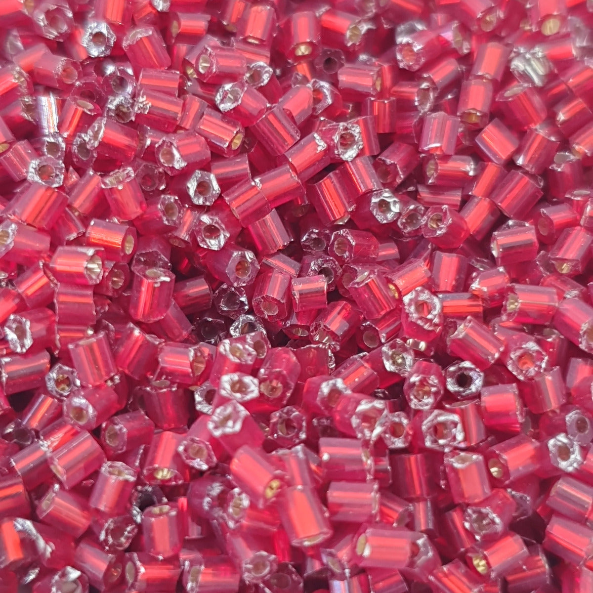 Red - 2mm Silverlined (50g) - Bugle Seed Beads