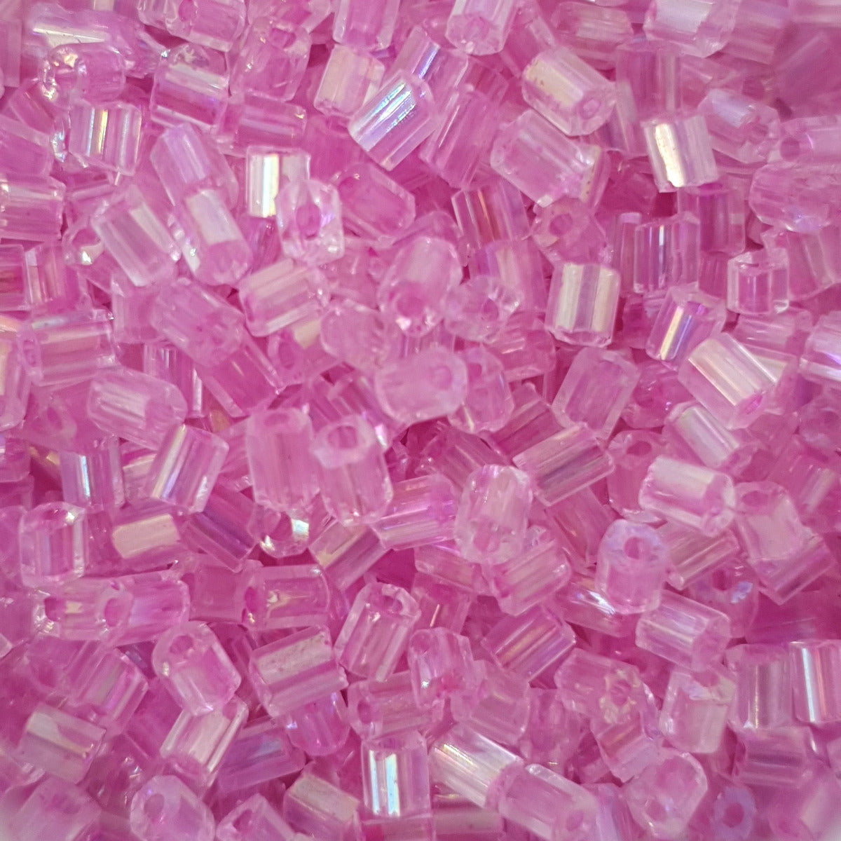 Pink - (2-cut) 2mm Inside Lined Transparent (50g) - Bugle Seed Beads **