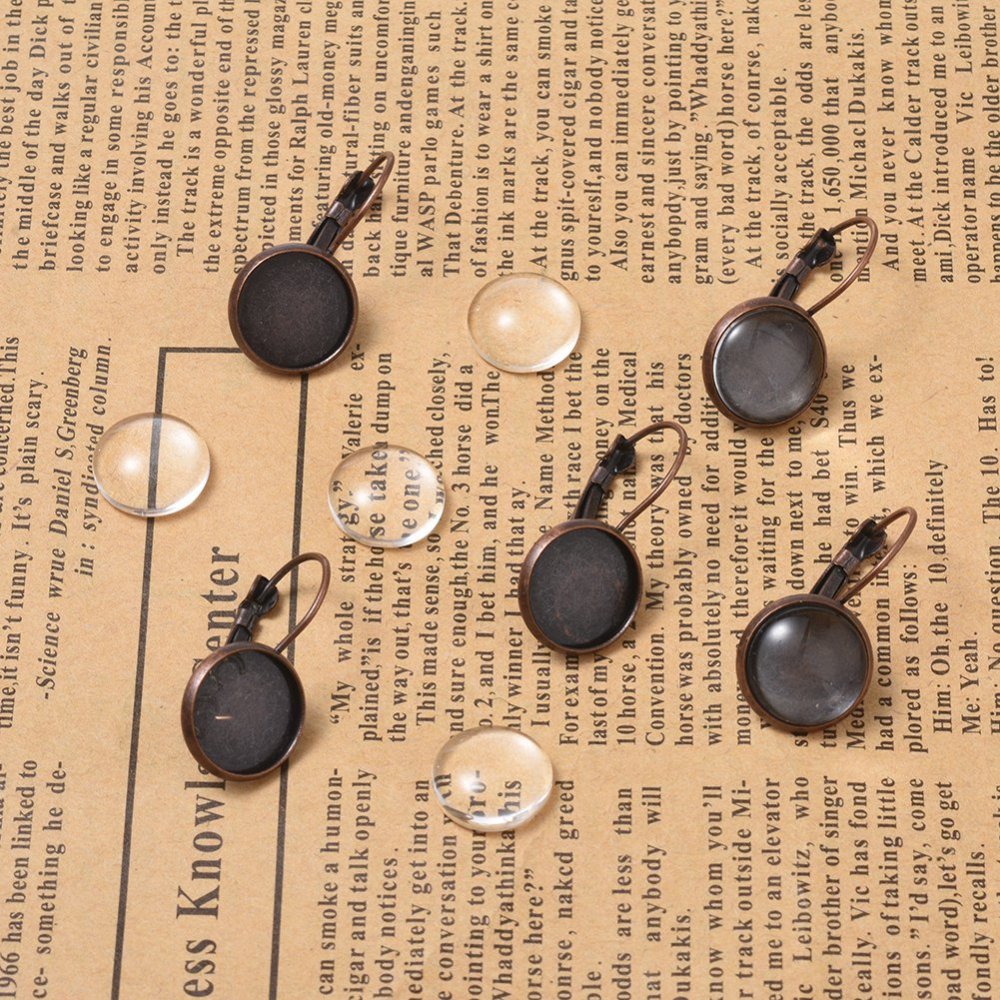 Ear Wires w. Glass Dome (2) - Ancient Brass