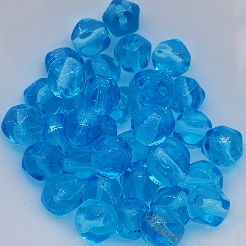 6mm Facet Round (100) - Aqua Transparent - Vintage Czech Glass Beads