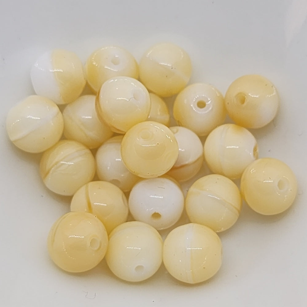 8mm Round (100) - Caramel/White Swirl - Vintage Czech Glass Beads