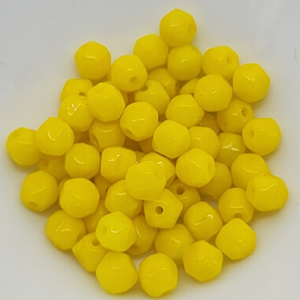 5mm Facet Round (250) - Yellow Opaque - Vintage Czech Glass Beads
