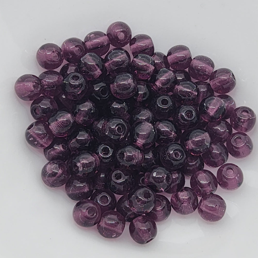 4mm Round (500) - Dark Amethyst Transparent - Vintage Czech Glass Beads
