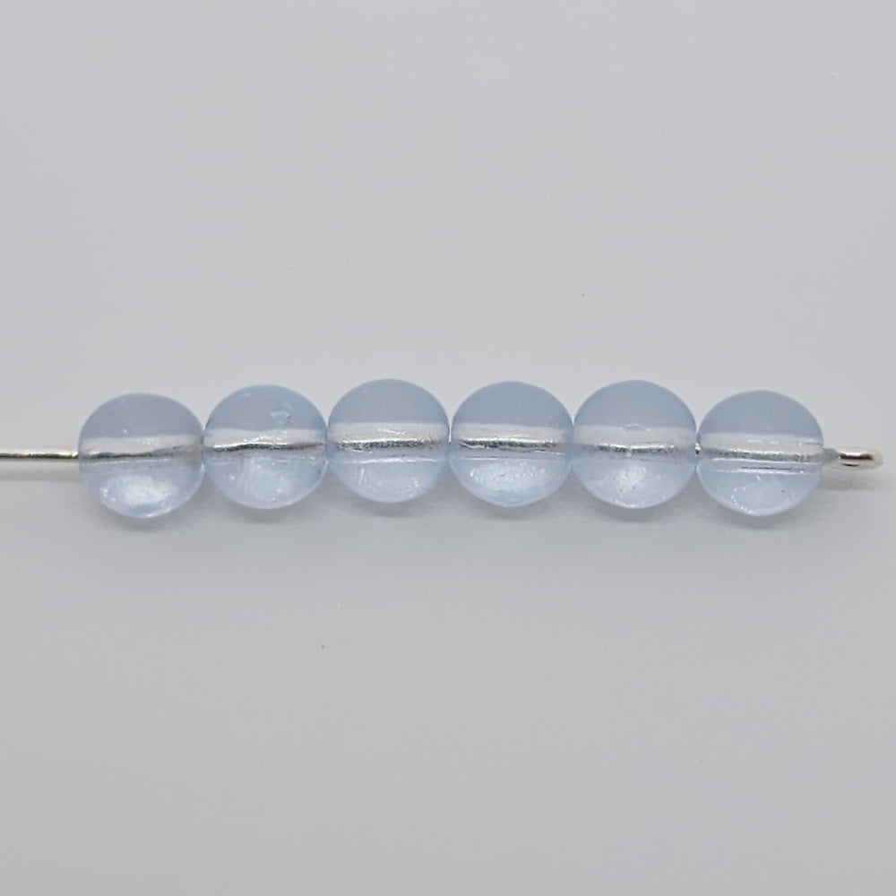 pale blue glass beads on a pin