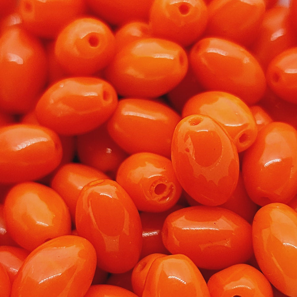 9x5mm Oval Czech Glass Beads (25) - Opaque Orange - Bead Shack