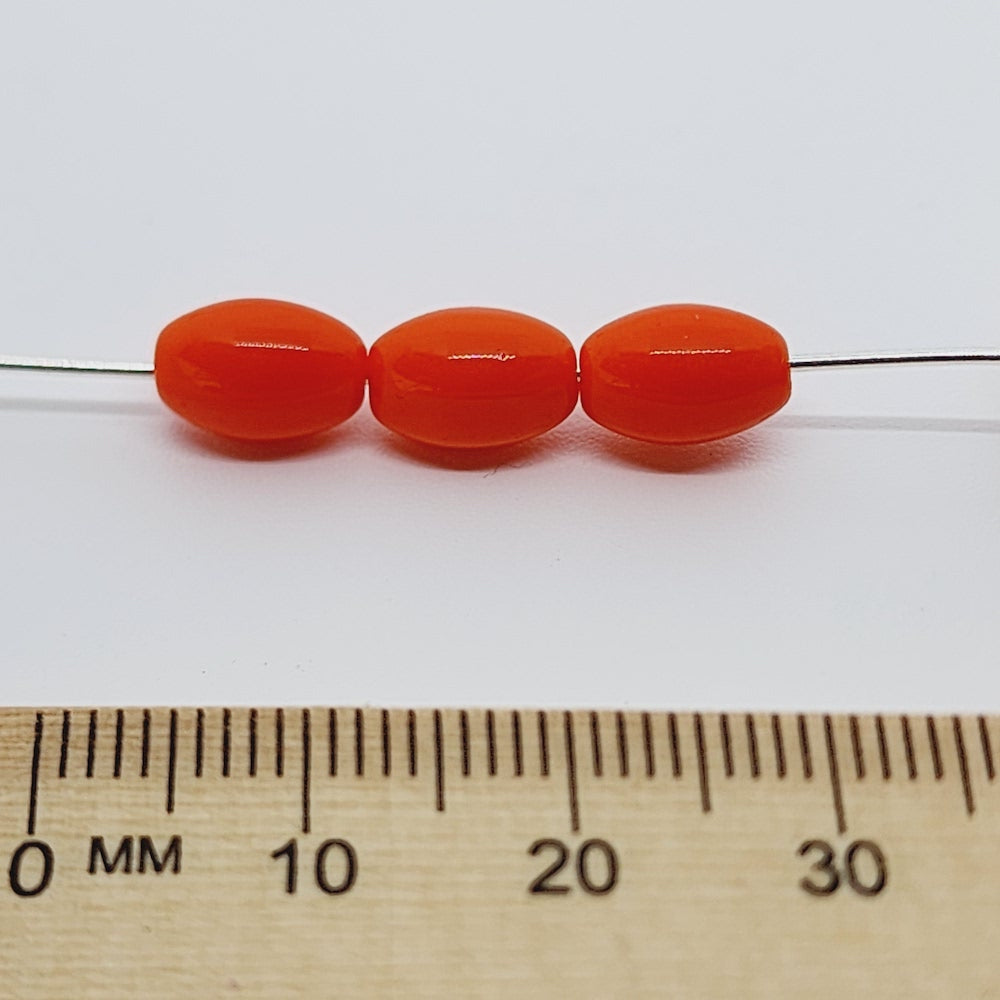 9x5mm Oval Czech Glass Beads (25) - Opaque Orange - Bead Shack