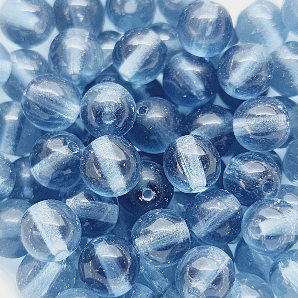 6mm Round (25) - Night Blue Transparent - Vintage Czech Glass Beads