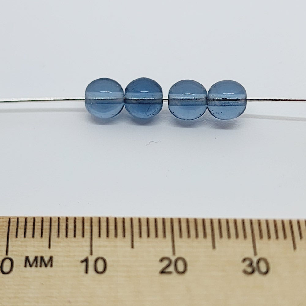 6mm Round (25) - Night Blue Transparent - Vintage Czech Glass Beads