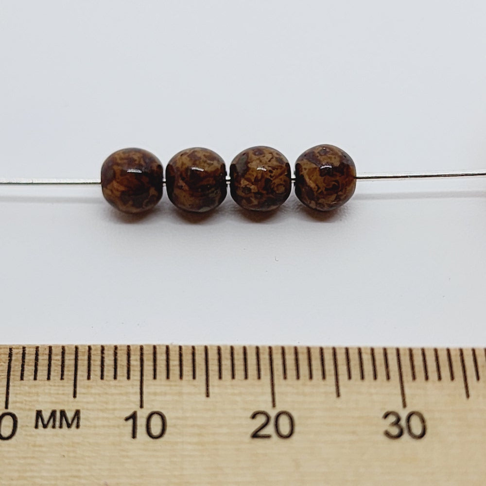 6mm Round (50) - Brown Picasso - Vintage Czech Glass Beads