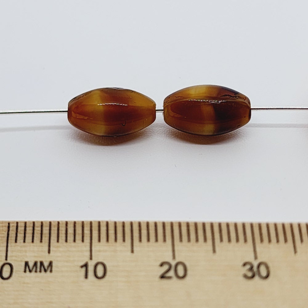 12x7mm Rice (25) - Caramel Toffee Swirl - Vintage Czech Glass Beads