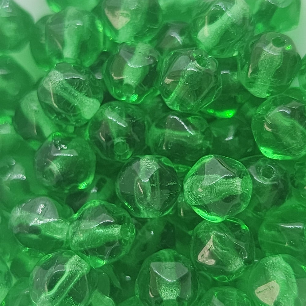 6mm Facet Round (25) - Light Emerald Transparent - Vintage Czech Glass Beads