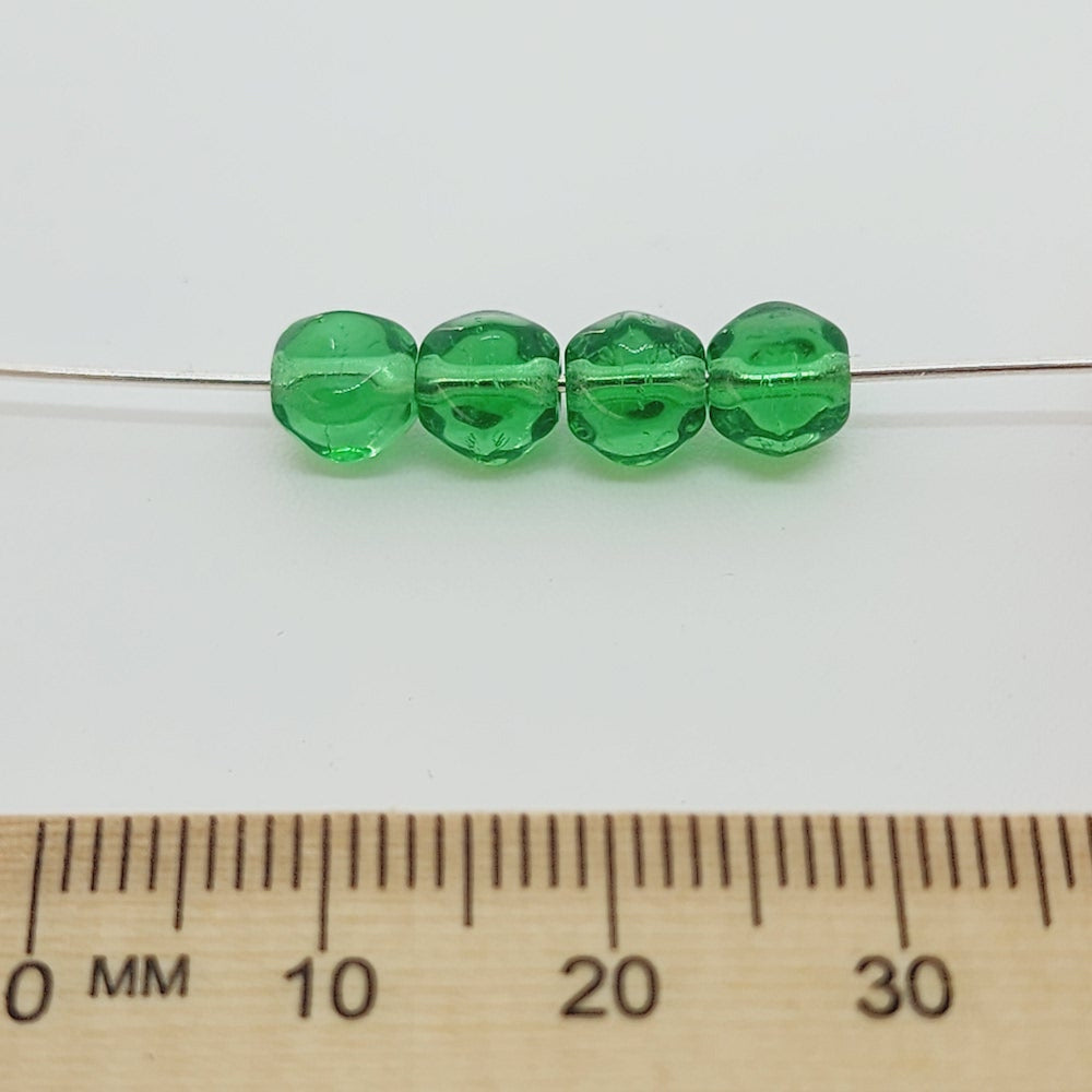 6mm Facet Round (25) - Light Emerald Transparent - Vintage Czech Glass Beads