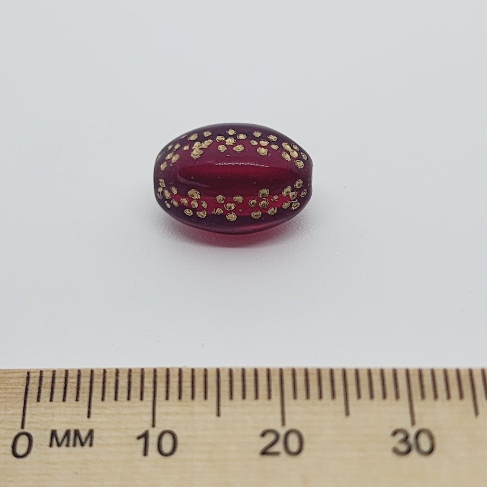 15x10mm Oval (10) - Red Transparent w. Gold - Vintage Czech Glass Beads