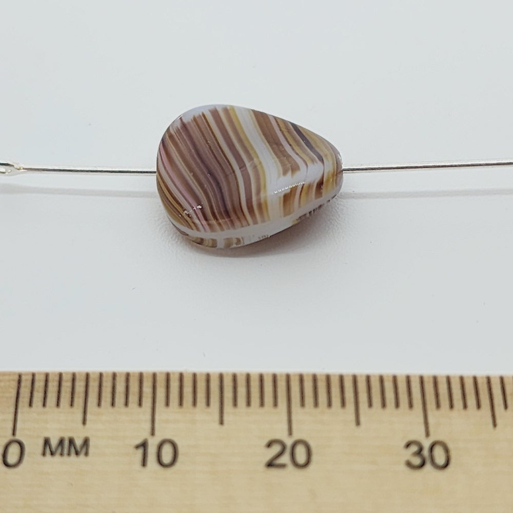 16x14 Flat Twist Czech Glass Beads (10) - Chocolate Brown/White Swirl - Bead Shack