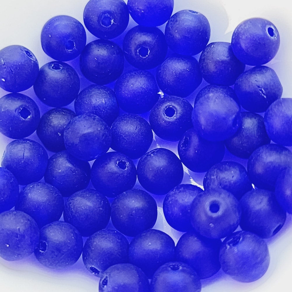 5mm Round (50) - Navy Blue Frost - Vintage Czech Glass Beads