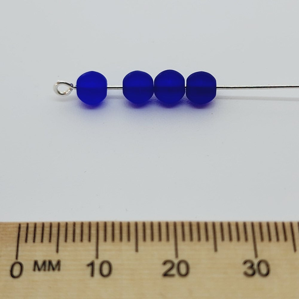 5mm Round (50) - Navy Blue Frost - Vintage Czech Glass Beads