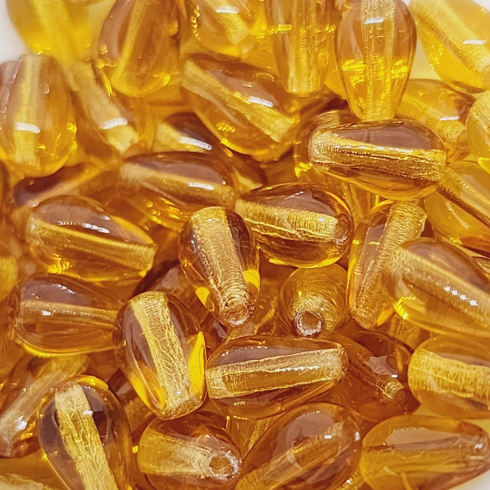 9x6mm Teardrop (25) - Light Amber Transparent - Vintage Czech Glass Beads