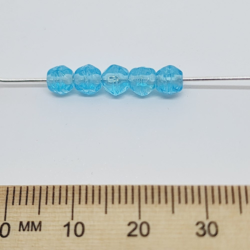 5mm Facet Round (150) - Water Blue Transparent - Vintage Czech Glass Beads