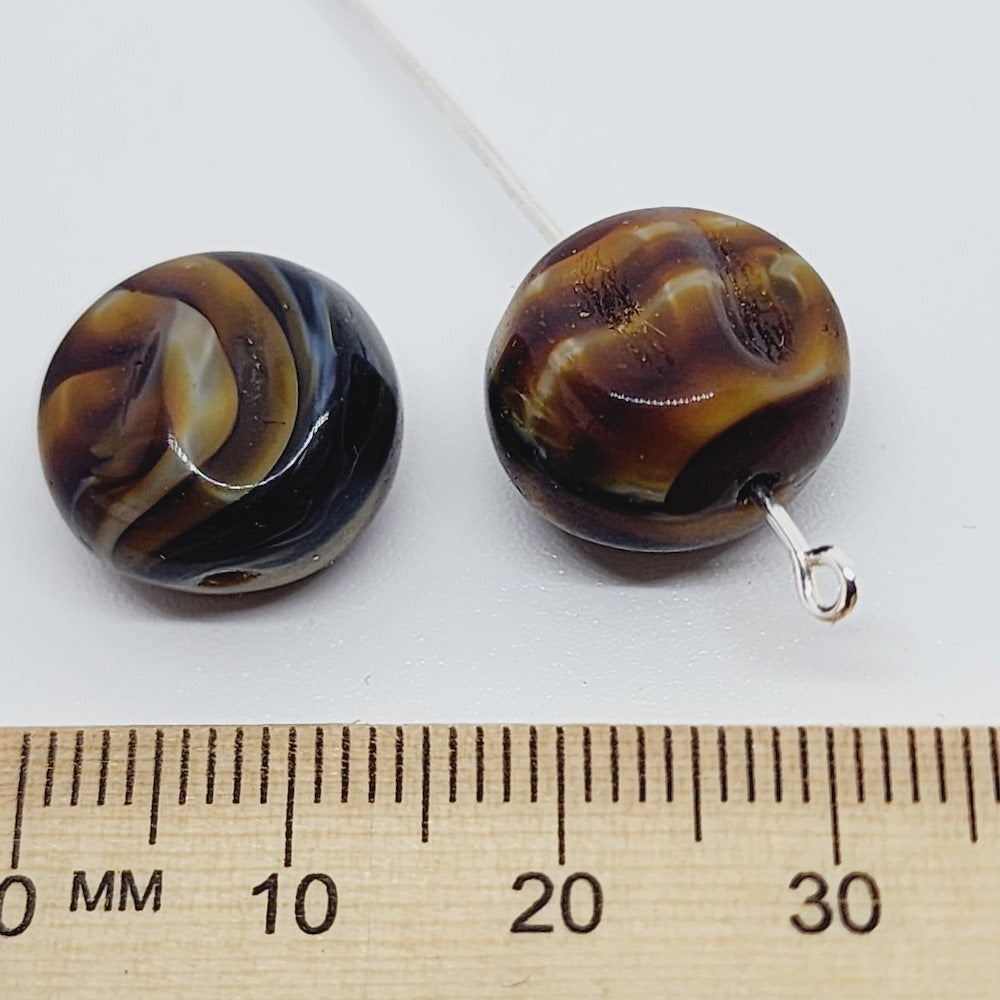 15mm Nugget Czech Glass Beads (10) - Dark Brown Swirl - Bead Shack