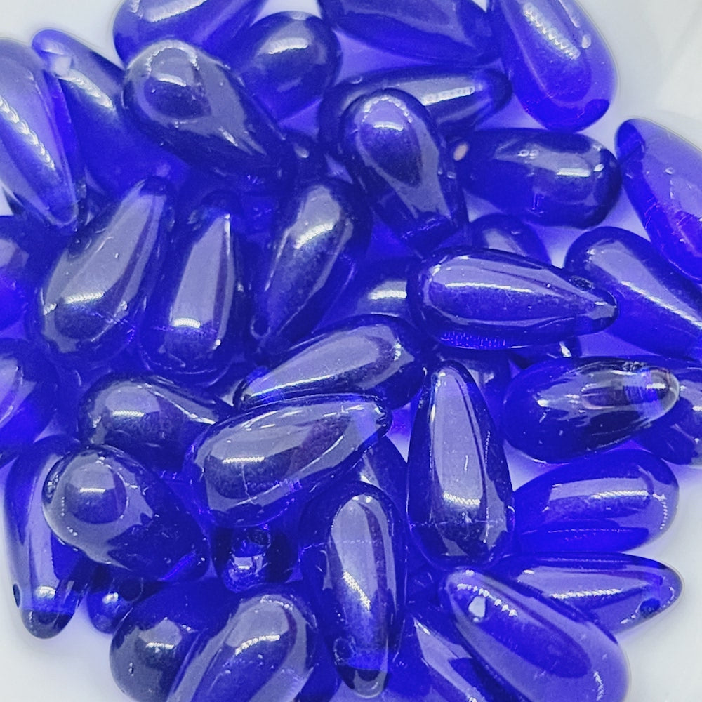 10x4mm Teardrop (100) Dark Blue Transparent - Vintage Czech Glass Beads