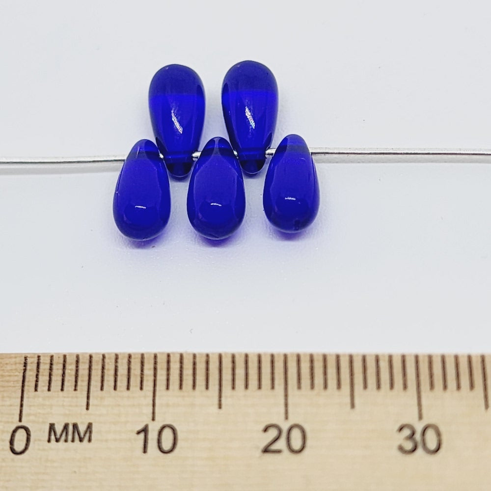 10x4mm Teardrop (100) Dark Blue Transparent - Vintage Czech Glass Beads