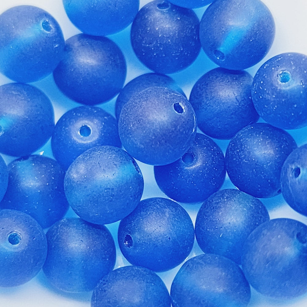 8mm Round (25) - Capri Blue Frosted - Vintage Czech Glass Beads