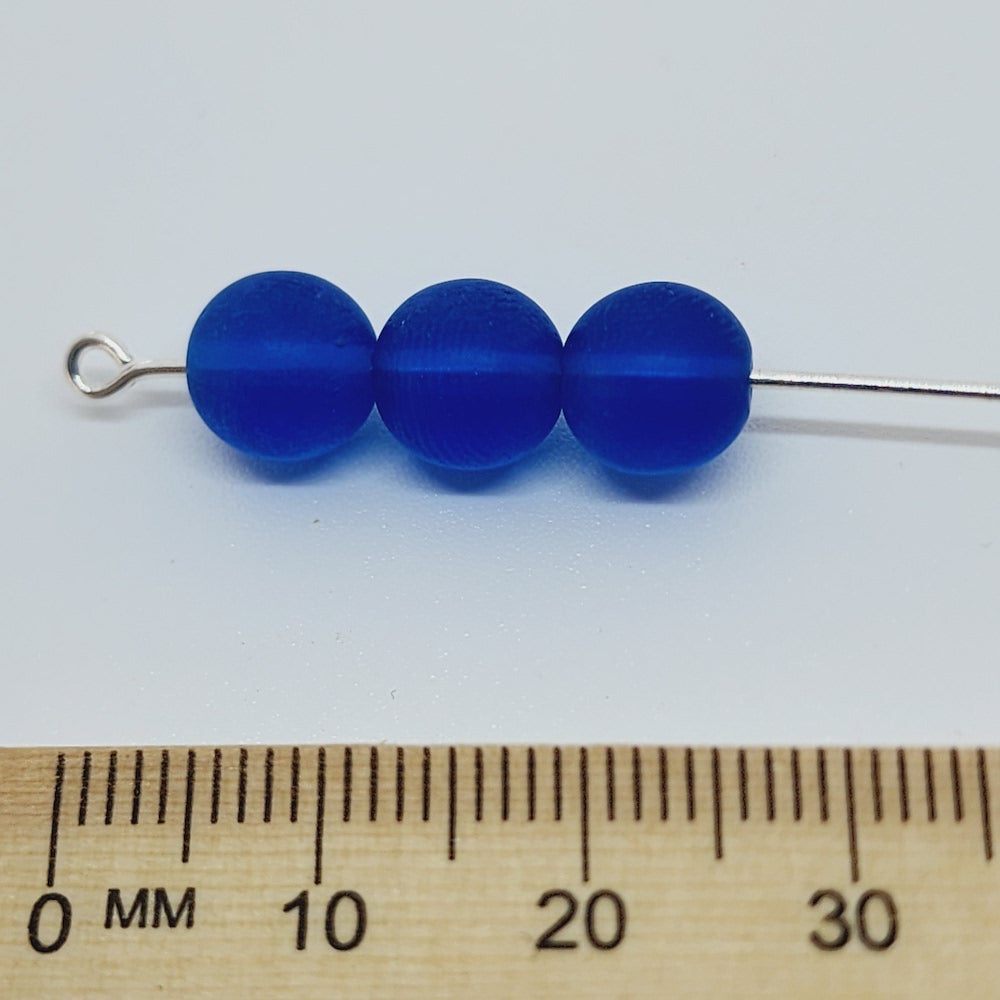 8mm Round (25) - Capri Blue Frosted - Vintage Czech Glass Beads