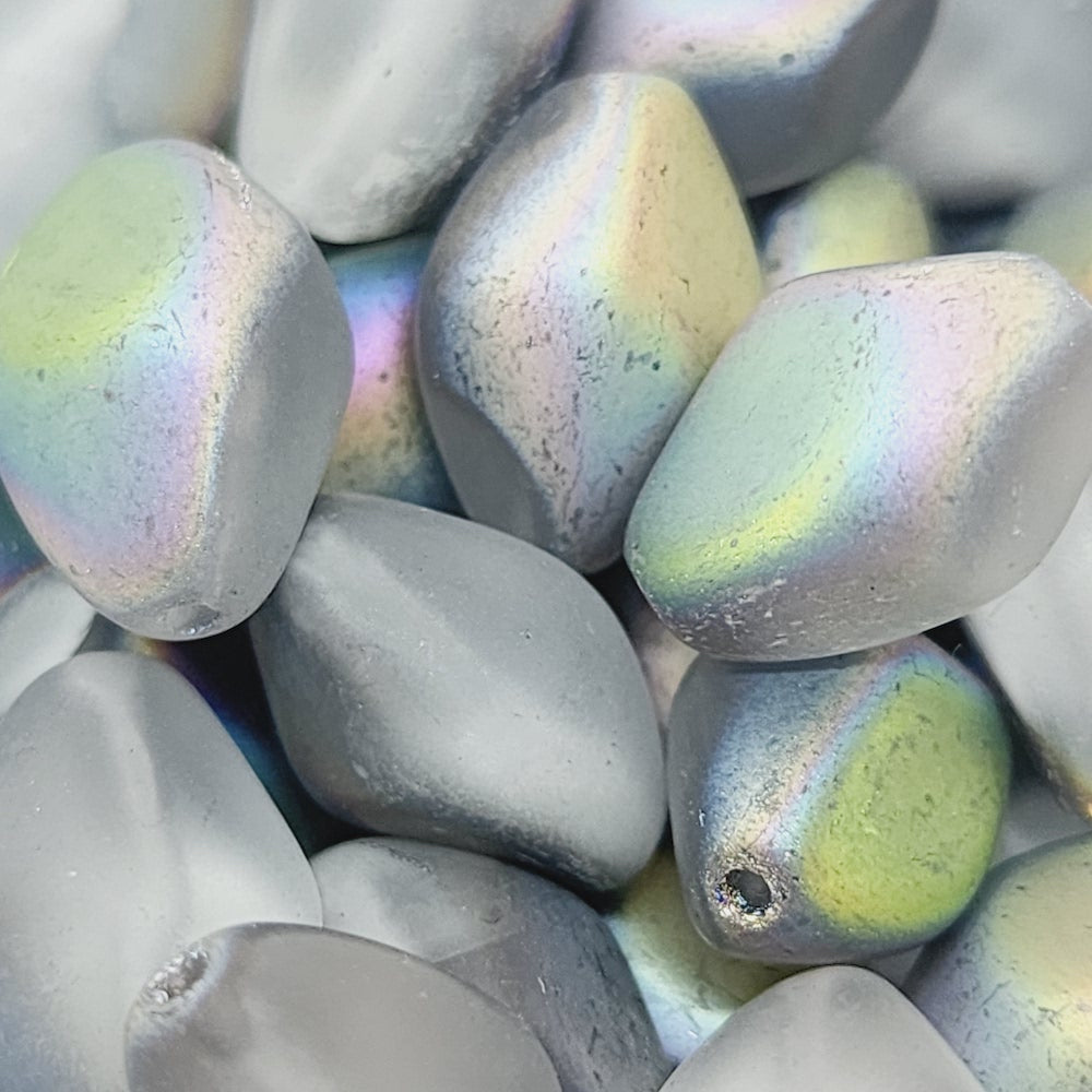 14x10mm Pinched Diamond (10) - Grey AB - Vintage Czech Glass Beads