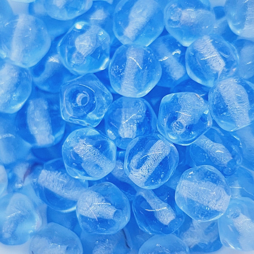 6mm Facet Round (25) - Light Water Blue Transparent - Vintage Czech Glass Beads