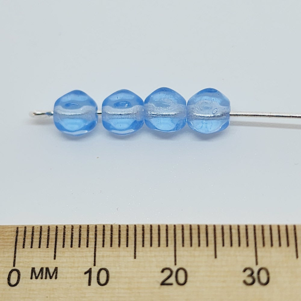 6mm Facet Round (25) - Light Water Blue Transparent - Vintage Czech Glass Beads