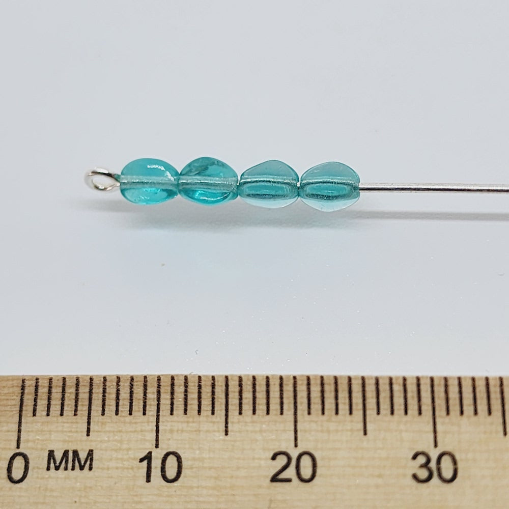 4mm Pinched Czech Glass Beads (50) - Teal Transparent - Bead Shack