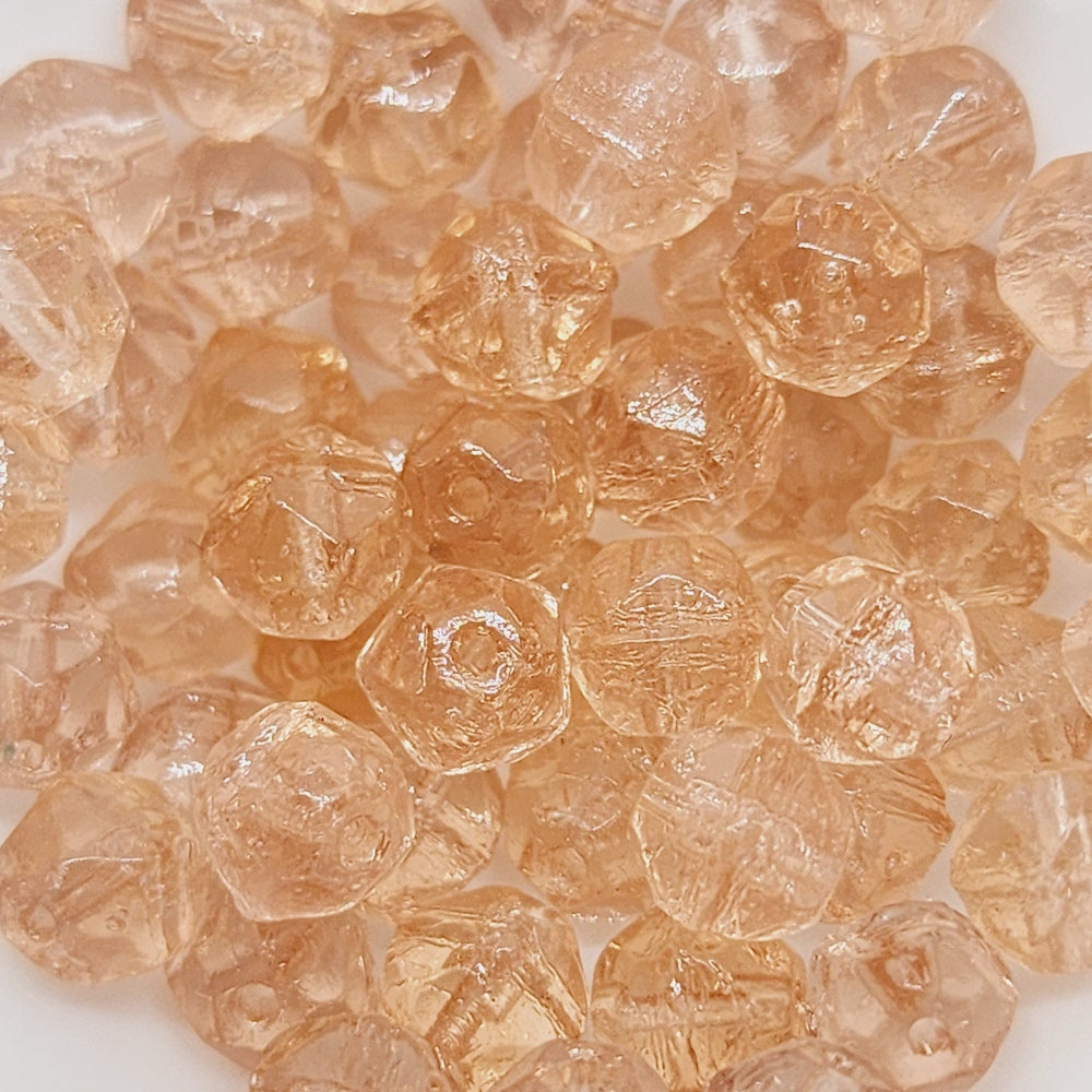 6mm Facet Round (150) - Peach Transparent - Vintage Czech Glass Beads