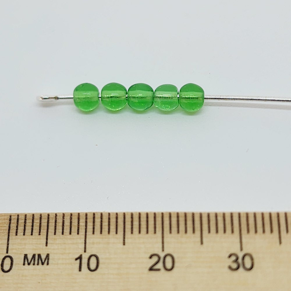 4mm Round (100) - Grass Green Transparent - Vintage Czech Glass Beads