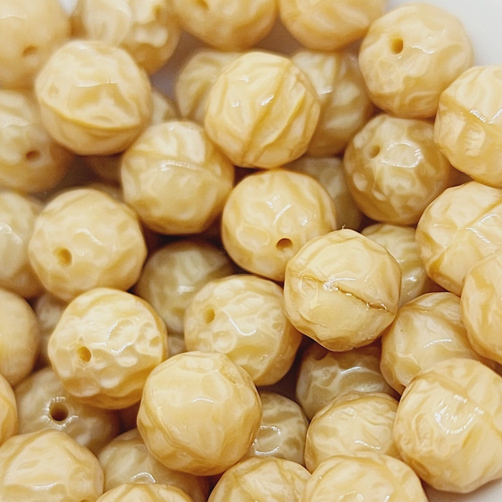 8mm Round Dimpled (25) - Opaque Caramel - Vintage Czech Glass Beads