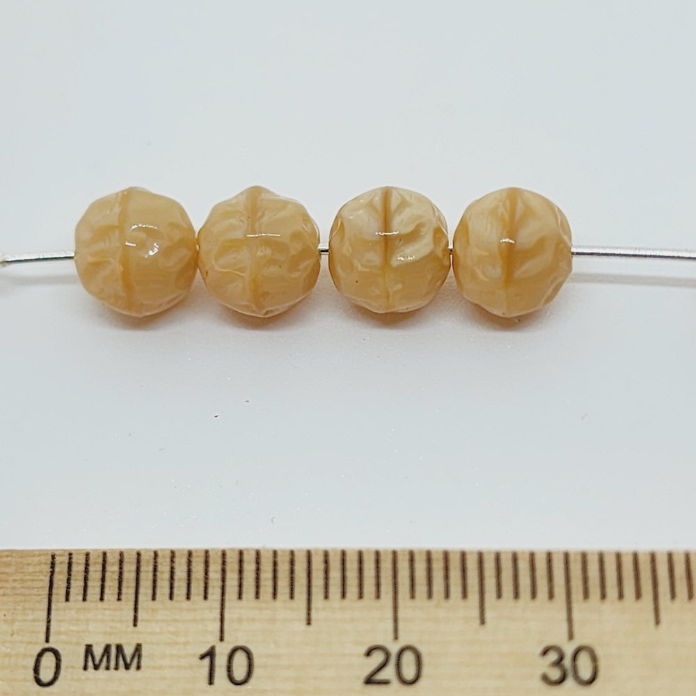 8mm Round Dimpled (25) - Opaque Caramel - Vintage Czech Glass Beads