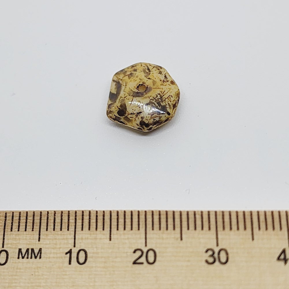 5x12mm Rondelle 100) - Light Cream w. Brown Picasso - Vintage Czech Glass Beads