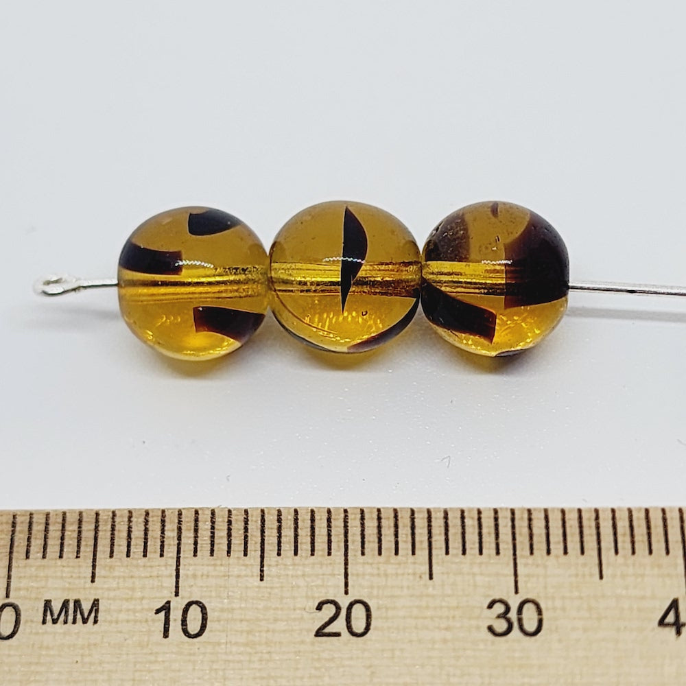10mm Round Czech Glass Beads (25) - Tortoise Shell Givre - Bead Shack