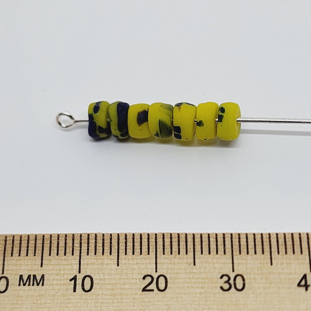 3x5mm Heishi (100) - Yellow/Blue Opaque Swirls - Vintage Czech Glass Beads