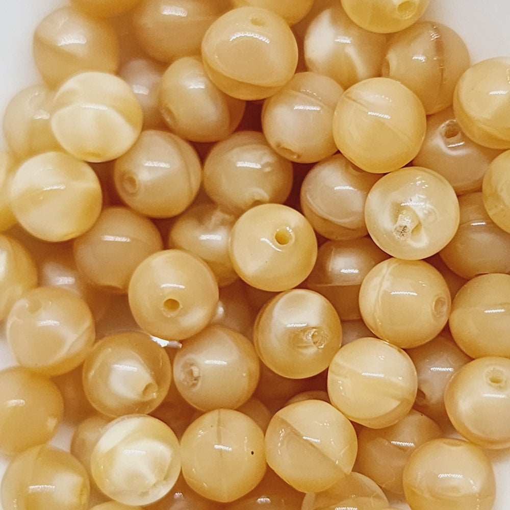 6mm Round (50) - Butterscotch Transparent /White Swirl - Vintage Czech Glass Beads