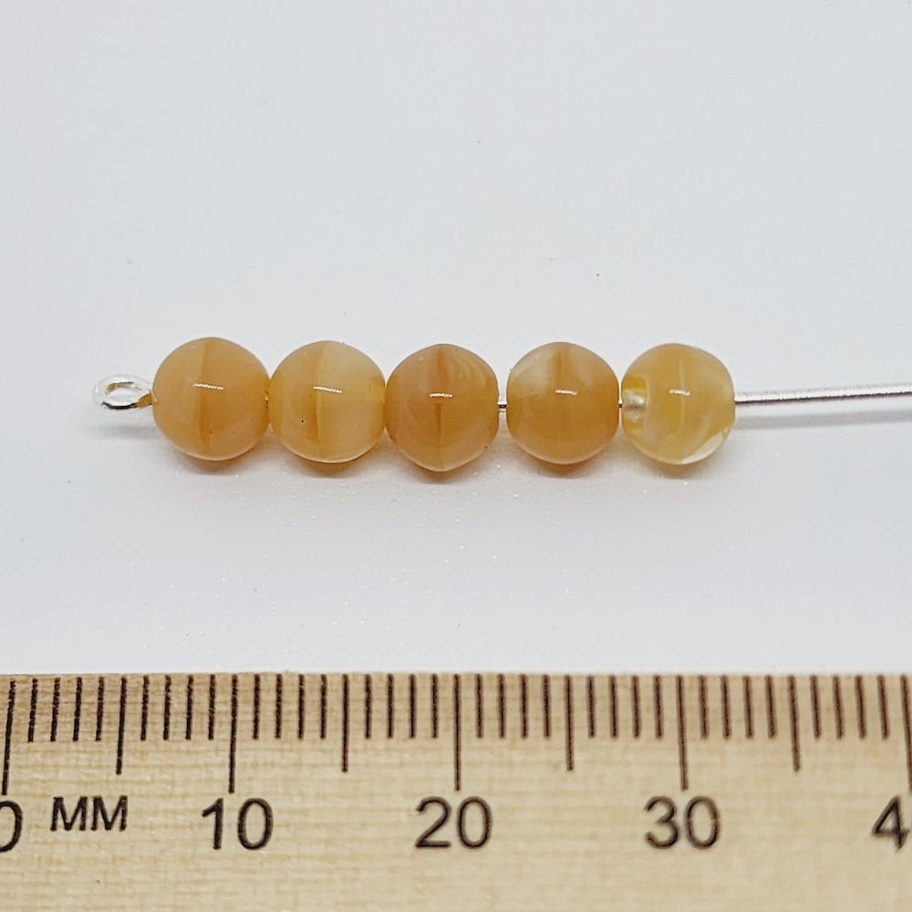 6mm Round (50) - Butterscotch Transparent /White Swirl - Vintage Czech Glass Beads
