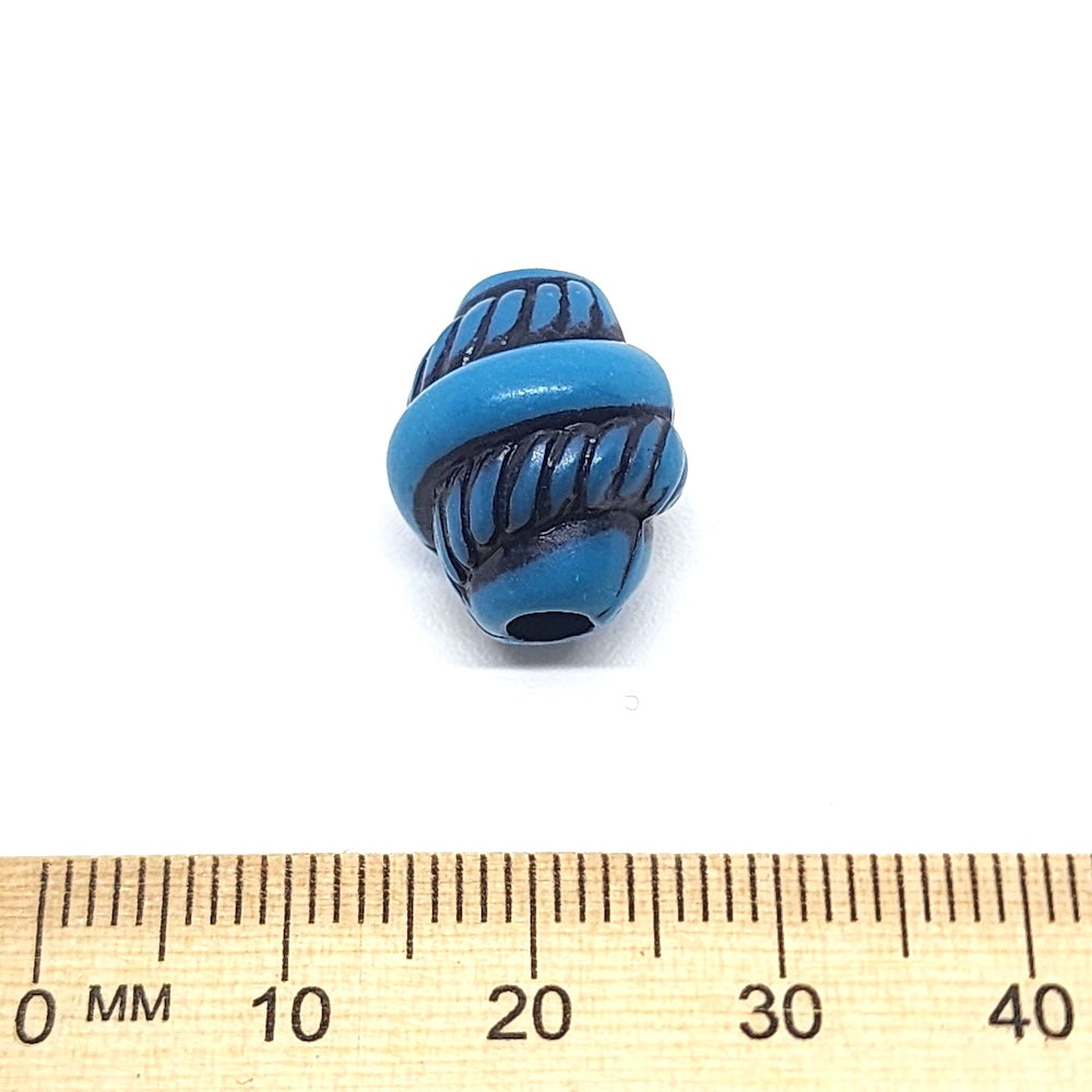 16x13mm Twist (10) - Blue w. Black - South Western Style Vintage Beads